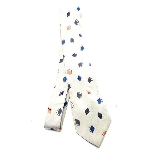 Cromwell & Stokes Gray Silk Tie Woven Skinny Geometric - Picture 6 of 6